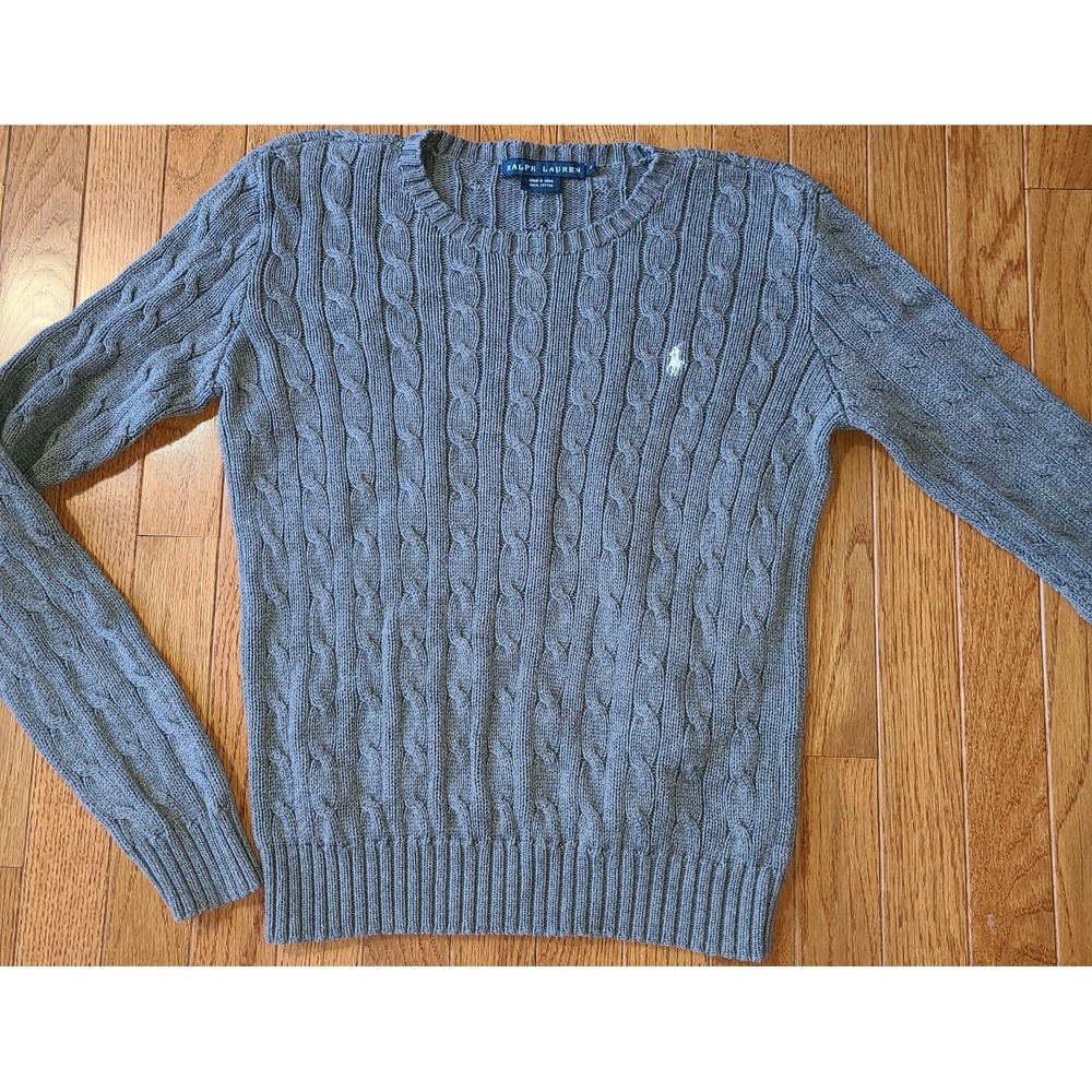 Polo By Ralph Lauren Gray Cable Knit Jumper Women 100% Cotton Librarian Preppy M